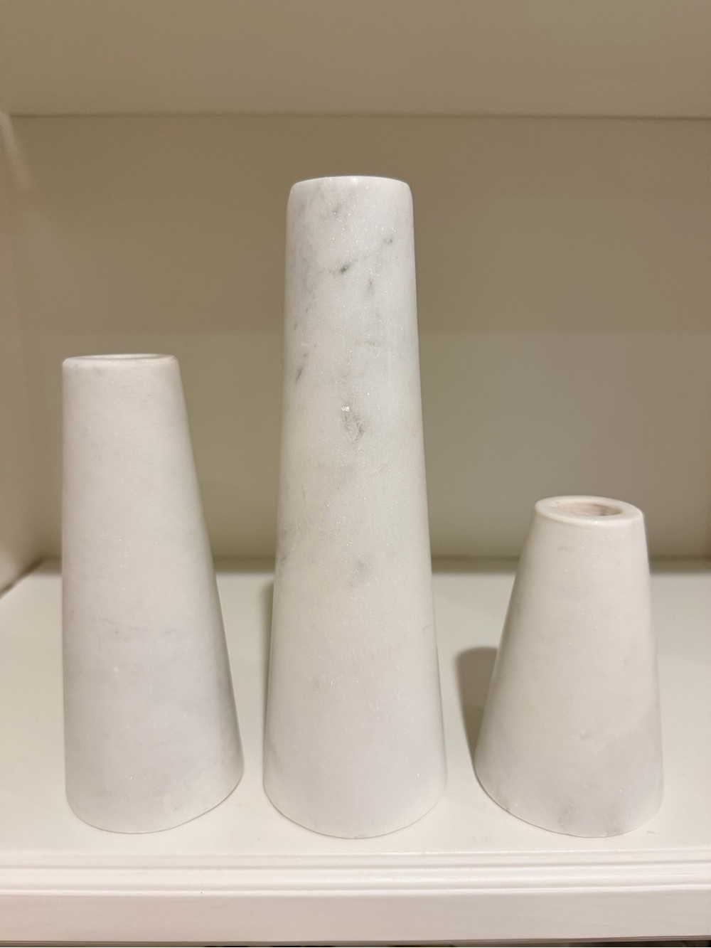 Crate&Barrel White Solid Marble Taper Candle Holders Set of 3